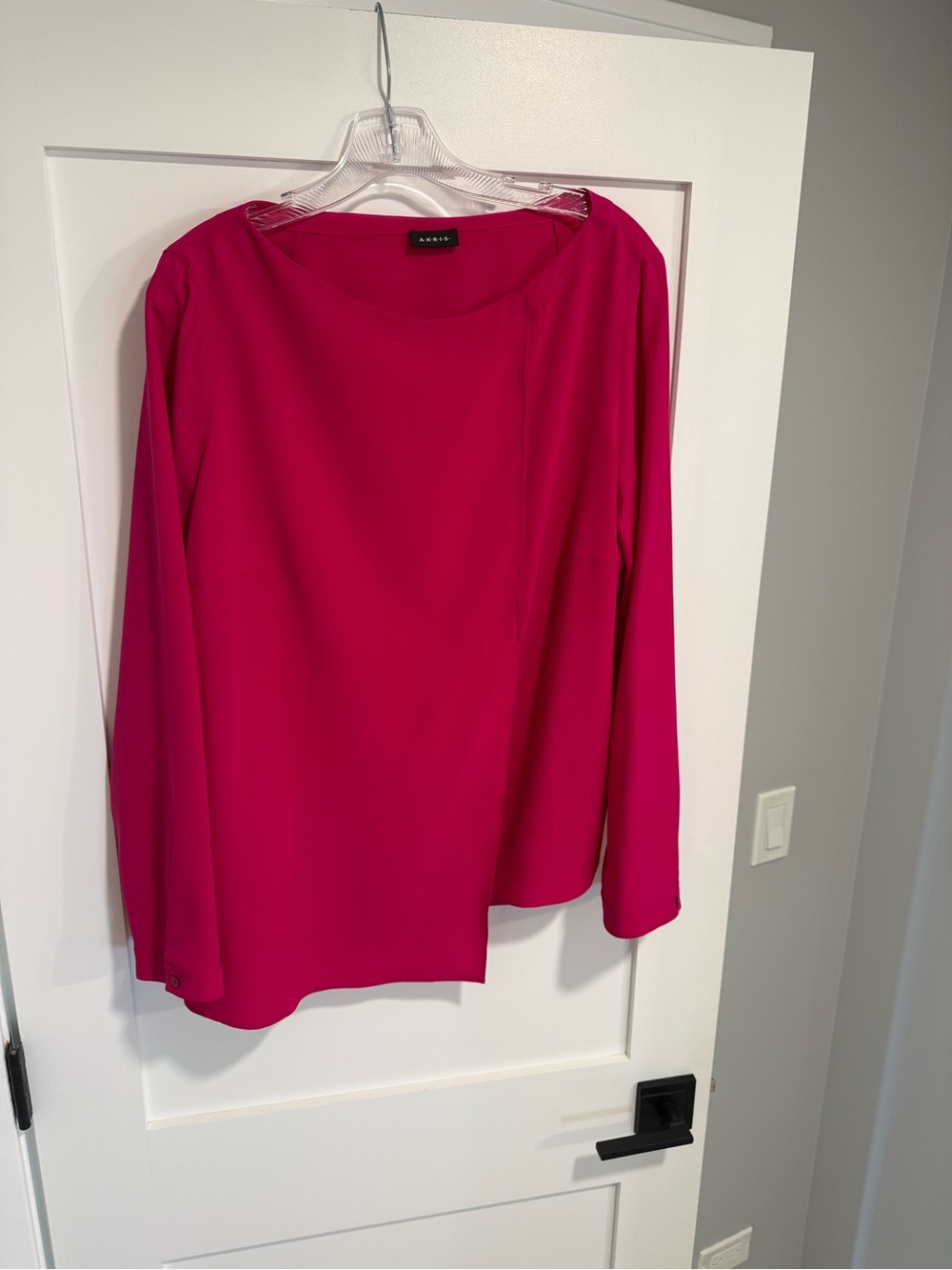 Akris Fuscia Long Sleave Silk Blouse, Size 16